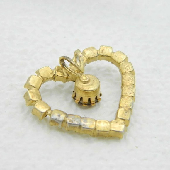 Gold Tone Clear Purple Rhinestone Heart Pendant - Picture 3 of 4